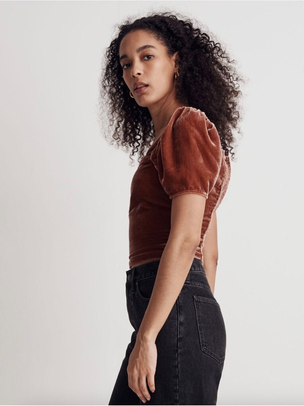 Madewell Rust Velvet Square-Neck Crop Top - Picture 2 of 4